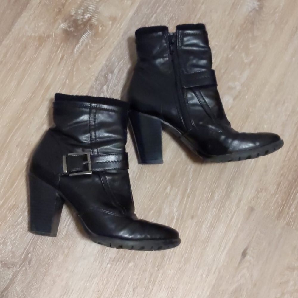 Cute black buckle booties